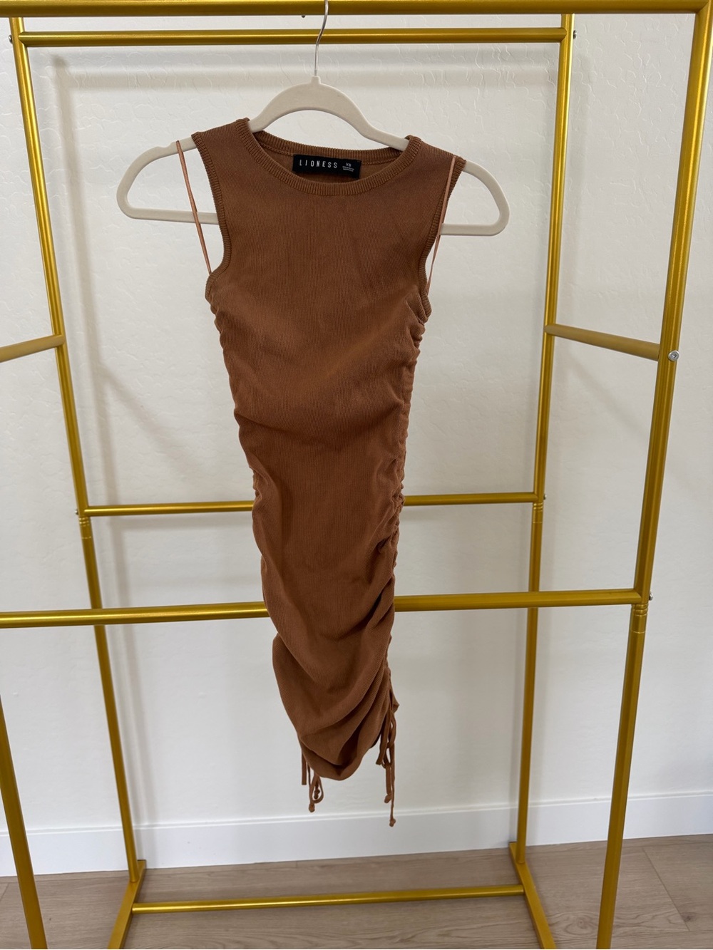 Lioness Rust Brown Ruched Midi Dress